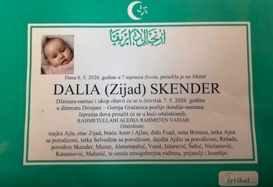 Tuga potresla Zenicu: Preminula sedmomjesečna beba